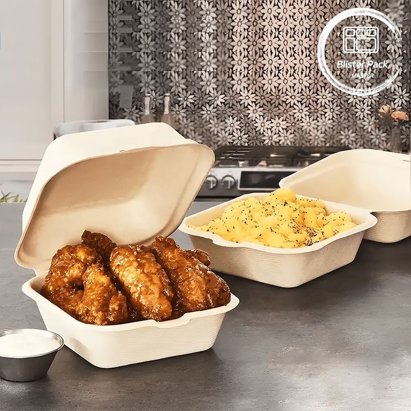 Blister Eco Compostable Clamshell 3 Διαμερίδιο Αποχρησιμοποιούμενο κουτί μεσημεριανού φαγητού