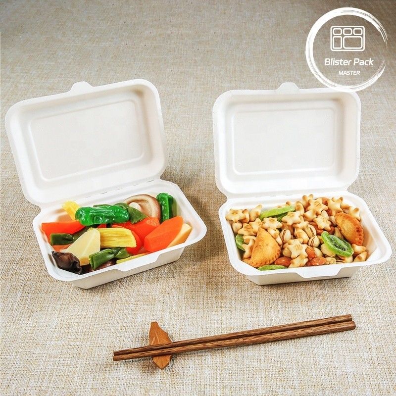 Blister Eco Compostable Clamshell 3 Διαμερίδιο Αποχρησιμοποιούμενο κουτί μεσημεριανού φαγητού