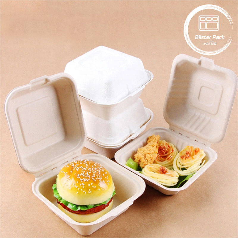 Blister Eco Compostable Clamshell 3 Διαμερίδιο Αποχρησιμοποιούμενο κουτί μεσημεριανού φαγητού