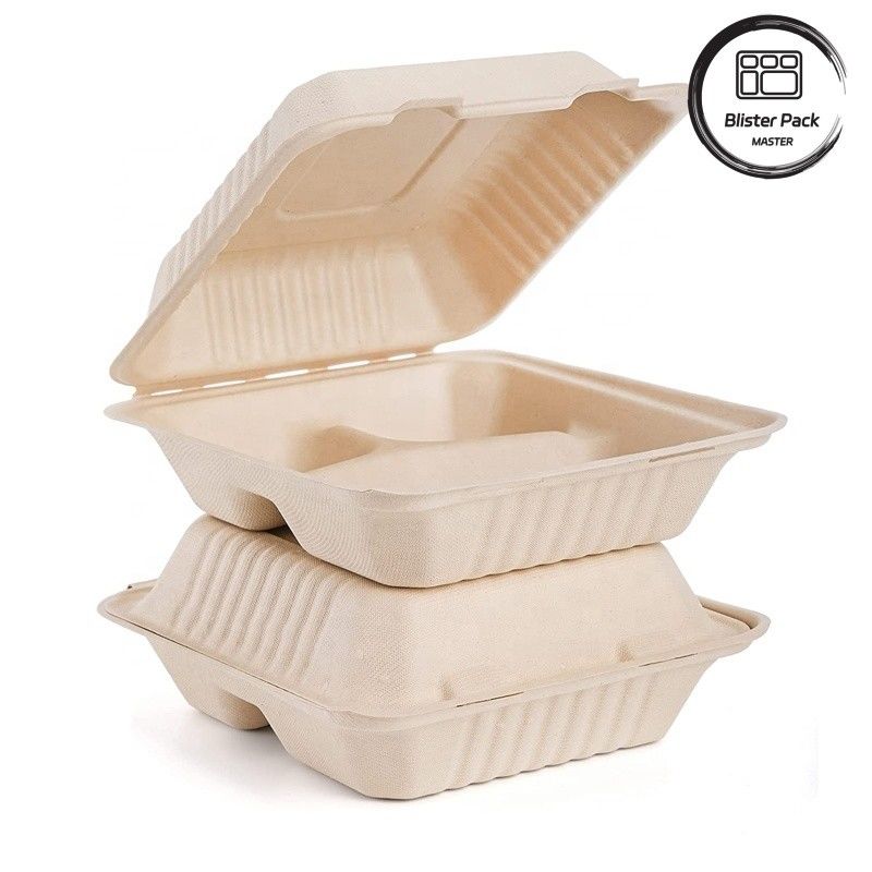 Blister Eco Compostable Clamshell 3 Διαμερίδιο Αποχρησιμοποιούμενο κουτί μεσημεριανού φαγητού