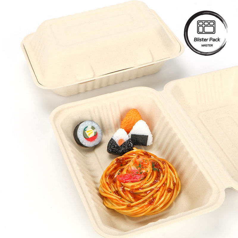 9 ιντσών ζαχαροκάλαμο Bagasse Clamshell κουτί μεσημεριανού γεύματος Απορρίψιμο και βιοδιασπώμενο δοχείο τροφίμων για τα μπέργκερ και το φούρνο